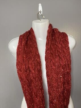 Charlotte Daniel Scarf Womens One Size Red Knit Infinity Sequin Winter Cozy